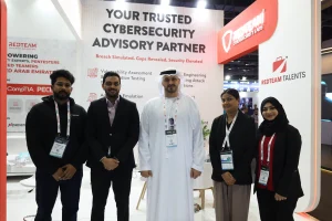 RedTeam Hacker Academy at GISEC Global 2025 exhibition booth showcasing cybersecurity training partnerships, leadership engagement, and industry collaboration in Dubai.