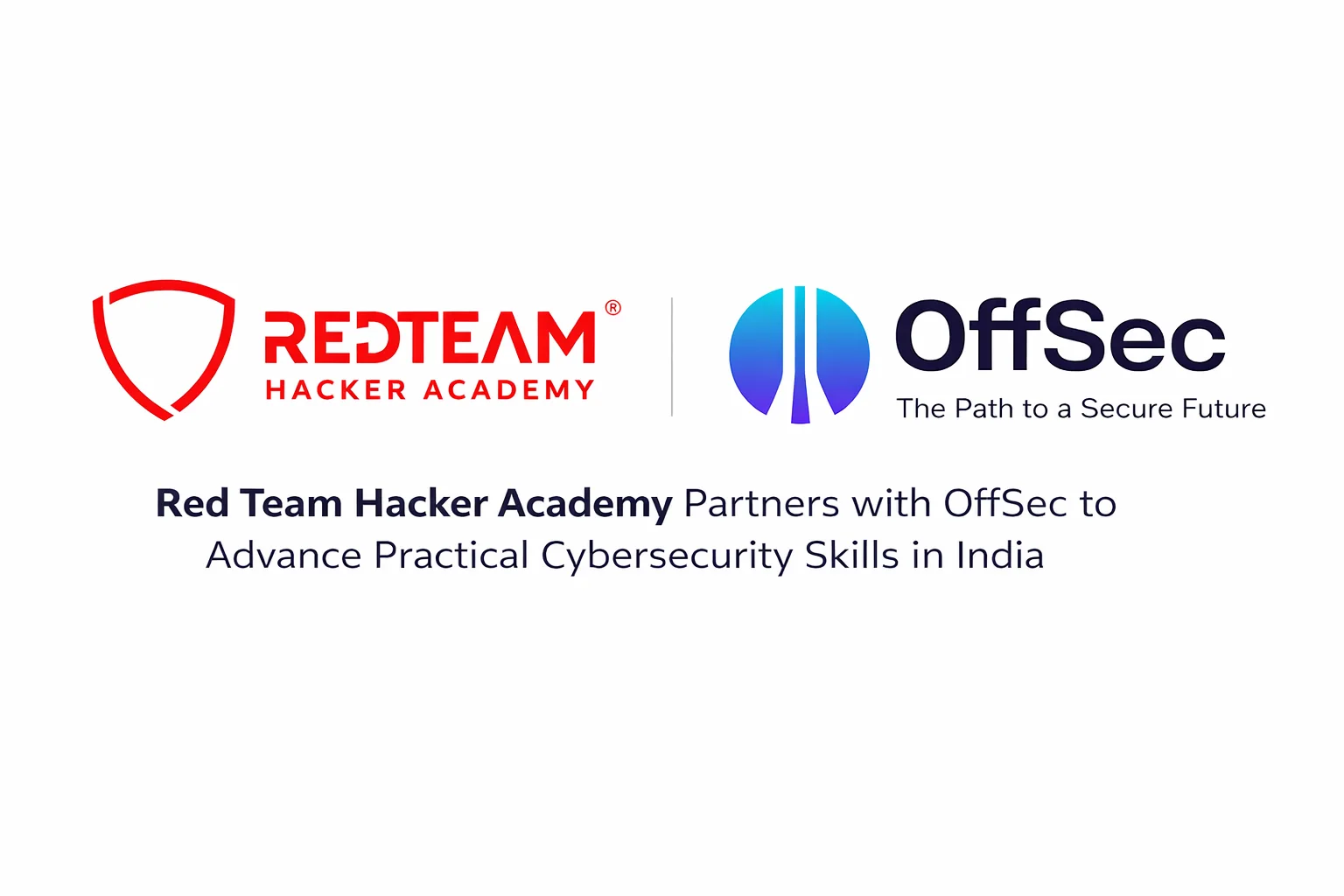 Red Team Hacker Academy and OffSec logos with partnership headline in India, announcing an Authorized OffSec Training partner collaboration.